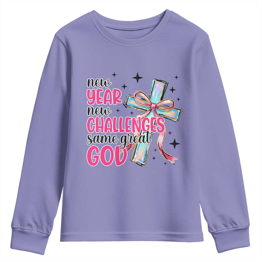 New Year New Challenges Same Great God Youth Sweatshirt Christian New Year Eve TS11 Violet Print Your Wear