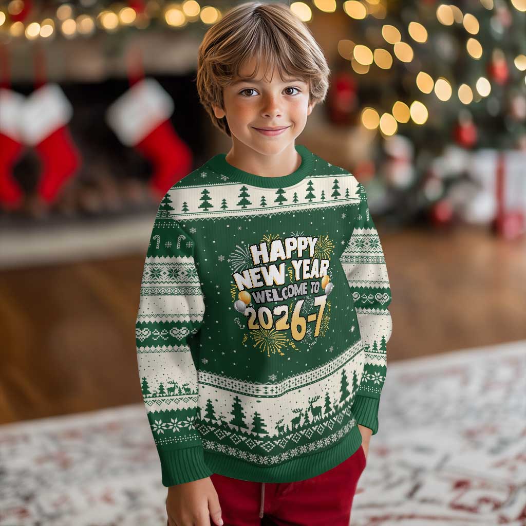 Funny 67 New Year Ugly Christmas Sweater Happy New Year Welcome To 2026 7 TS11 Forest Green Beige Print Your Wear