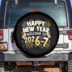 Funny 67 New Year Spare Tire Cover Happy New Year Welcome To 2026 7 TS11 No hole Black Print Your Wear