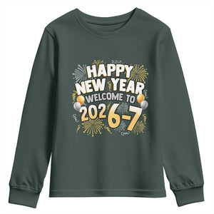 Funny 67 New Year Youth Sweatshirt Happy New Year Welcome To 2026 7 TS11 Dark Forest Green Print Your Wear