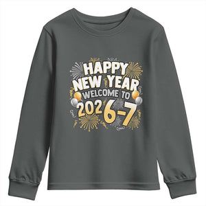 Funny 67 New Year Youth Sweatshirt Happy New Year Welcome To 2026 7 TS11 Dark Heather Print Your Wear