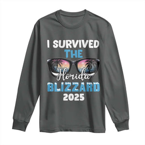 Funny I Survived The Florida Blizzarad Long Sleeve Shirt Snow Sunglasses TS11 Dark Heather Print Your Wear