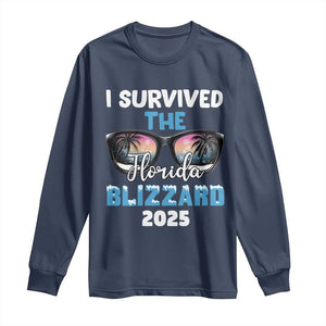 Funny I Survived The Florida Blizzarad Long Sleeve Shirt Snow Sunglasses TS11 Navy Print Your Wear
