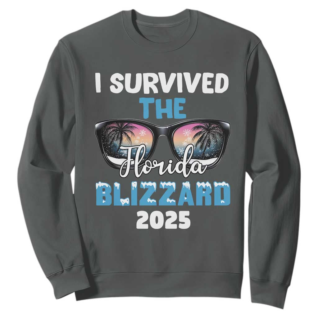 Funny I Survived The Florida Blizzarad Sweatshirt Snow Sunglasses TS11 Dark Heather Print Your Wear