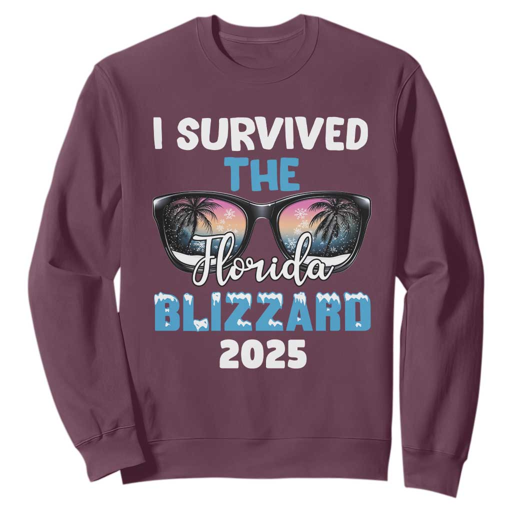 Funny I Survived The Florida Blizzarad Sweatshirt Snow Sunglasses TS11 Maroon Print Your Wear
