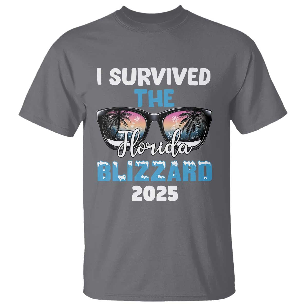 Funny I Survived The Florida Blizzarad T Shirt Snow Sunglasses TS11 Charcoal Print Your Wear