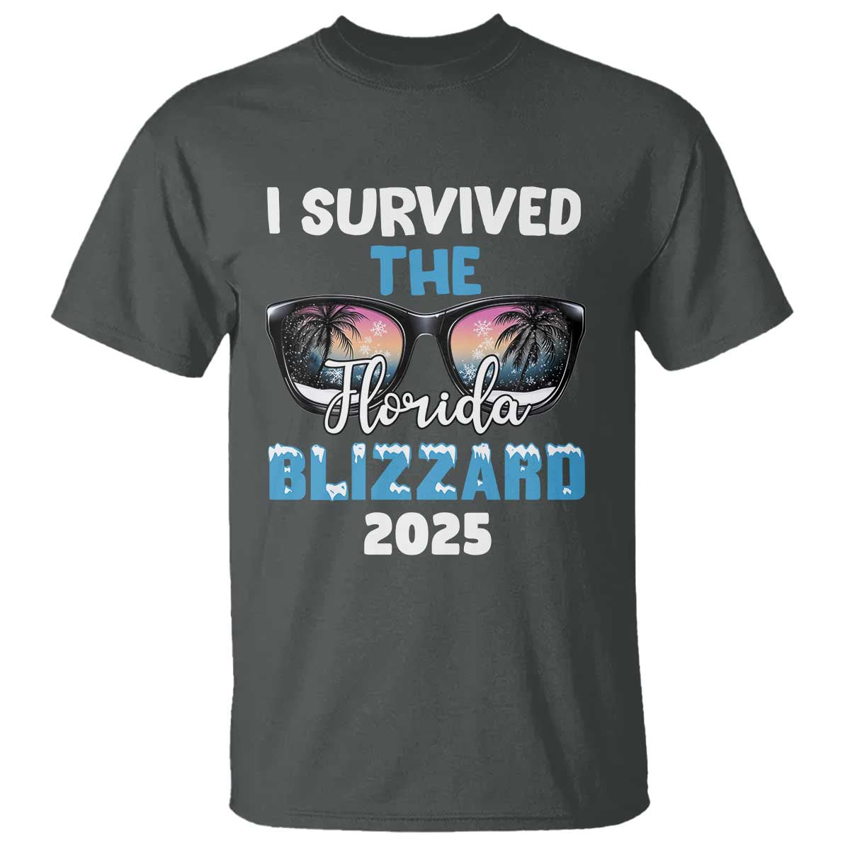 Funny I Survived The Florida Blizzarad T Shirt Snow Sunglasses TS11 Dark Heather Print Your Wear