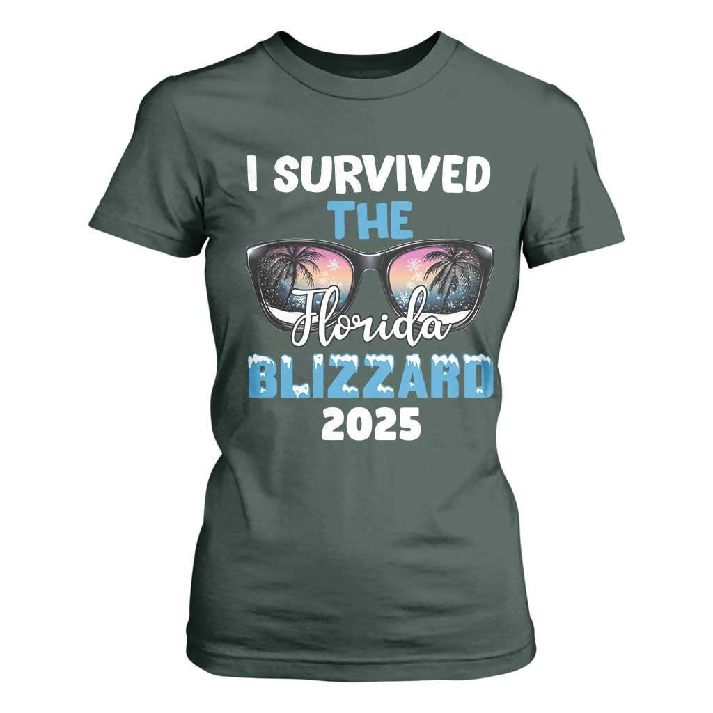 Funny I Survived The Florida Blizzarad T Shirt For Women Snow Sunglasses TS11 Dark Forest Green Print Your Wear