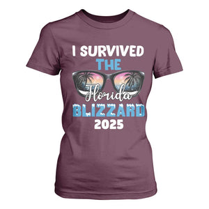 Funny I Survived The Florida Blizzarad T Shirt For Women Snow Sunglasses TS11 Maroon Print Your Wear
