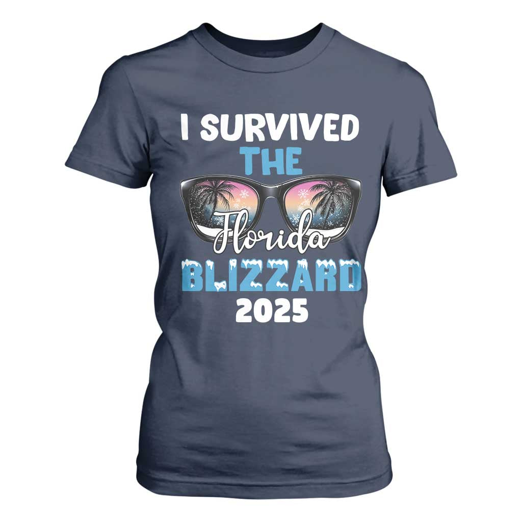 Funny I Survived The Florida Blizzarad T Shirt For Women Snow Sunglasses TS11 Navy Print Your Wear