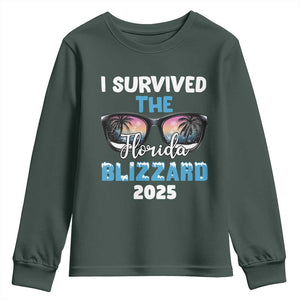 Funny I Survived The Florida Blizzarad Youth Sweatshirt Snow Sunglasses TS11 Dark Forest Green Print Your Wear