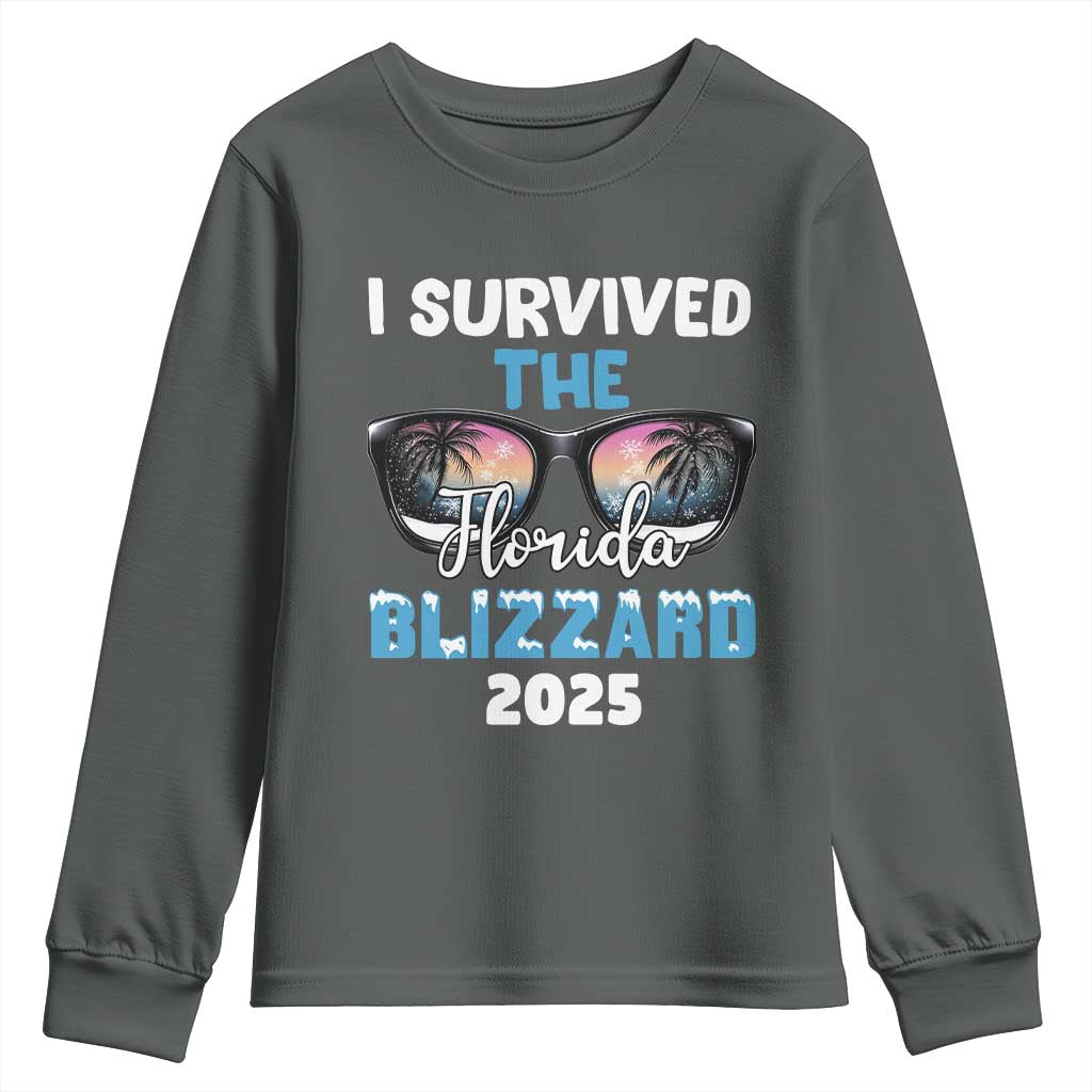 Funny I Survived The Florida Blizzarad Youth Sweatshirt Snow Sunglasses TS11 Dark Heather Print Your Wear