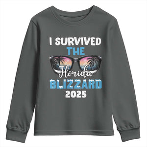 Funny I Survived The Florida Blizzarad Youth Sweatshirt Snow Sunglasses TS11 Dark Heather Print Your Wear