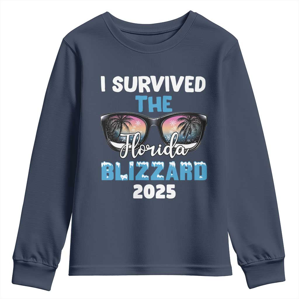 Funny I Survived The Florida Blizzarad Youth Sweatshirt Snow Sunglasses TS11 Navy Print Your Wear