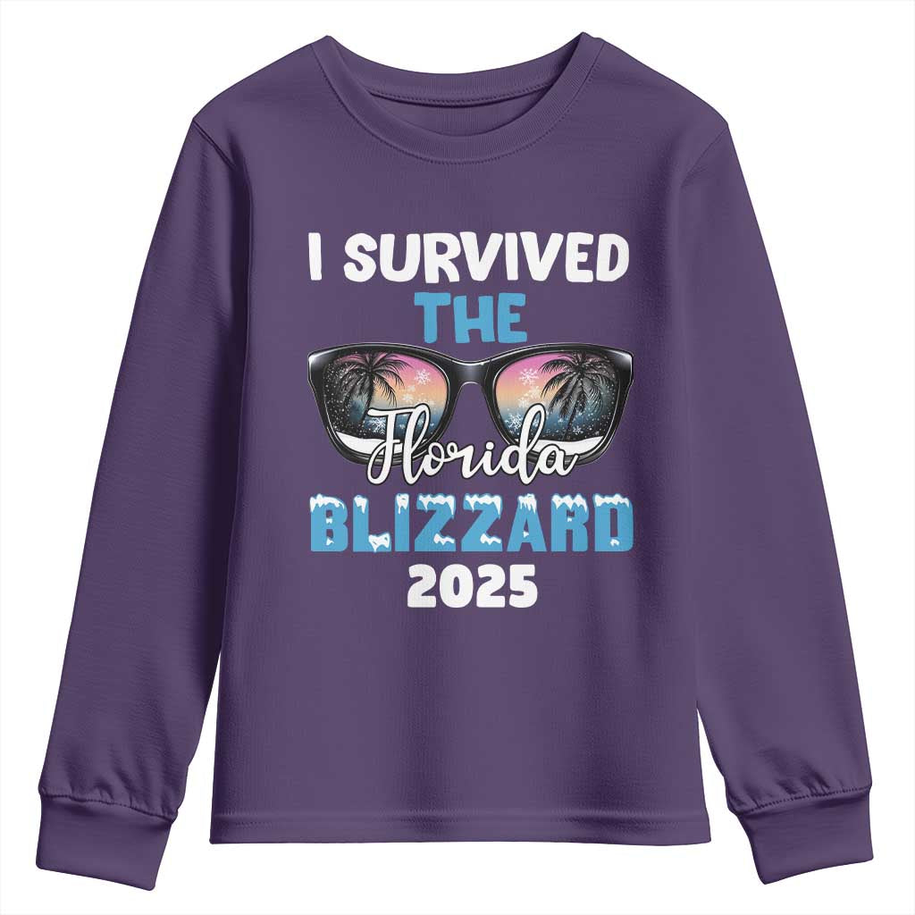 Funny I Survived The Florida Blizzarad Youth Sweatshirt Snow Sunglasses TS11 Purple Print Your Wear