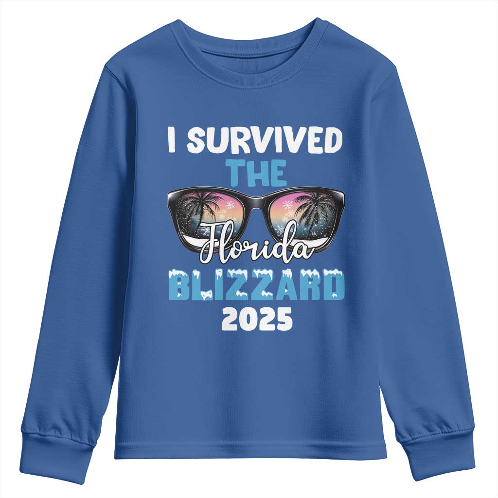 Funny I Survived The Florida Blizzarad Youth Sweatshirt Snow Sunglasses TS11 Royal Blue Print Your Wear