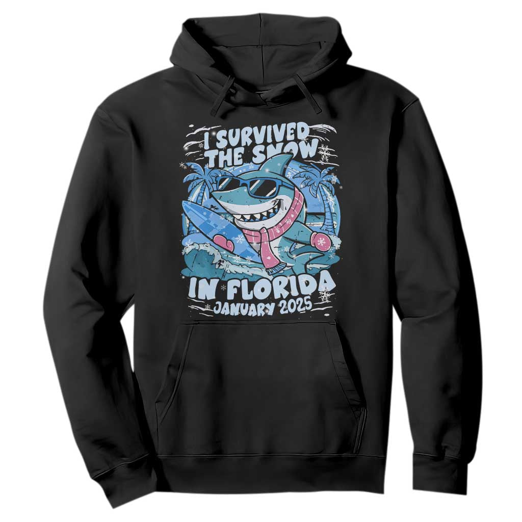 Funny I Survived The Snow In Florida 2025 Hoodie Shark TS11 Black Print Your Wear