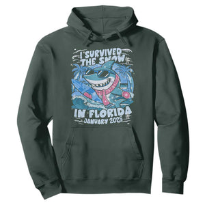 Funny I Survived The Snow In Florida 2025 Hoodie Shark TS11 Dark Forest Green Print Your Wear