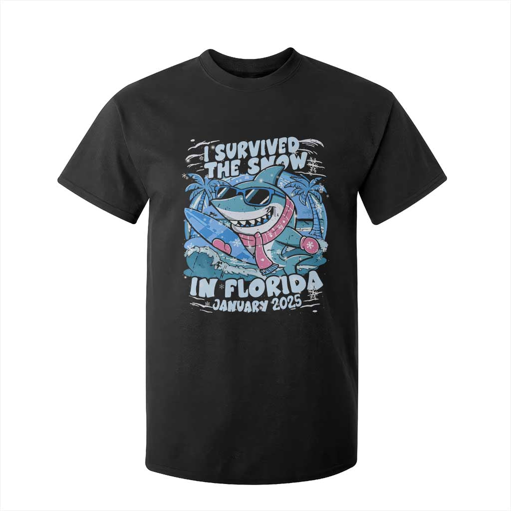 Funny I Survived The Snow In Florida 2025 T Shirt For Kid Shark TS11 Black Print Your Wear