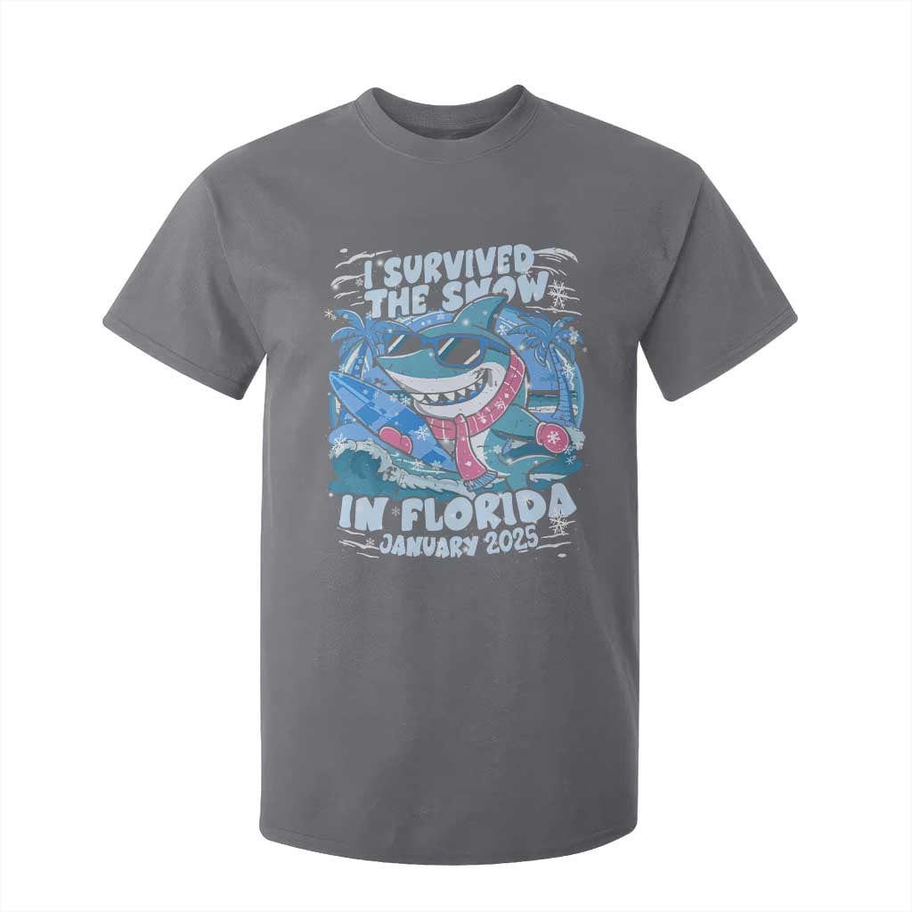 Funny I Survived The Snow In Florida 2025 T Shirt For Kid Shark TS11 Charcoal Print Your Wear
