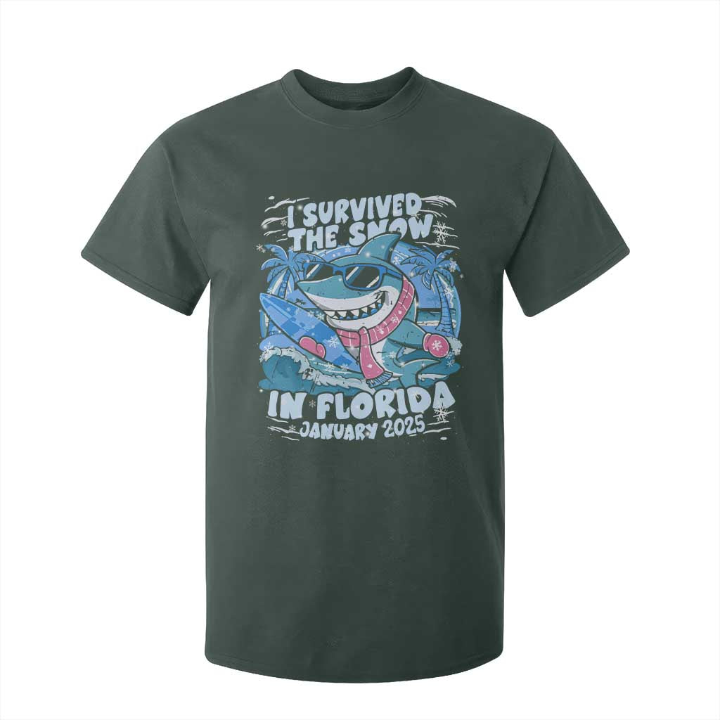 Funny I Survived The Snow In Florida 2025 T Shirt For Kid Shark TS11 Dark Forest Green Print Your Wear