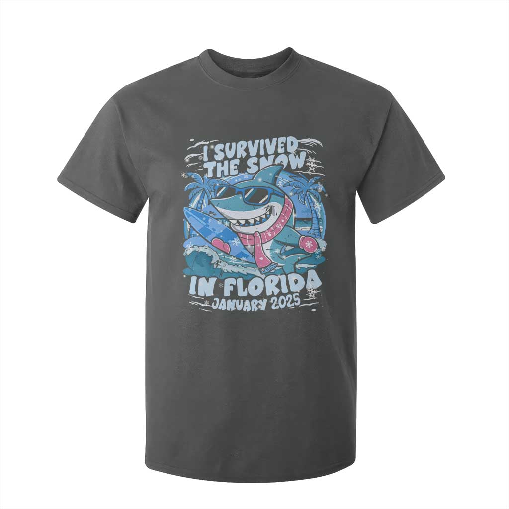 Funny I Survived The Snow In Florida 2025 T Shirt For Kid Shark TS11 Dark Heather Print Your Wear