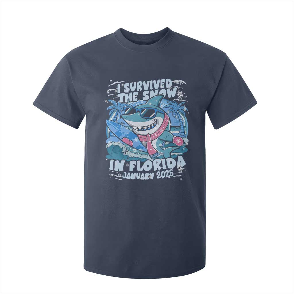 Funny I Survived The Snow In Florida 2025 T Shirt For Kid Shark TS11 Navy Print Your Wear