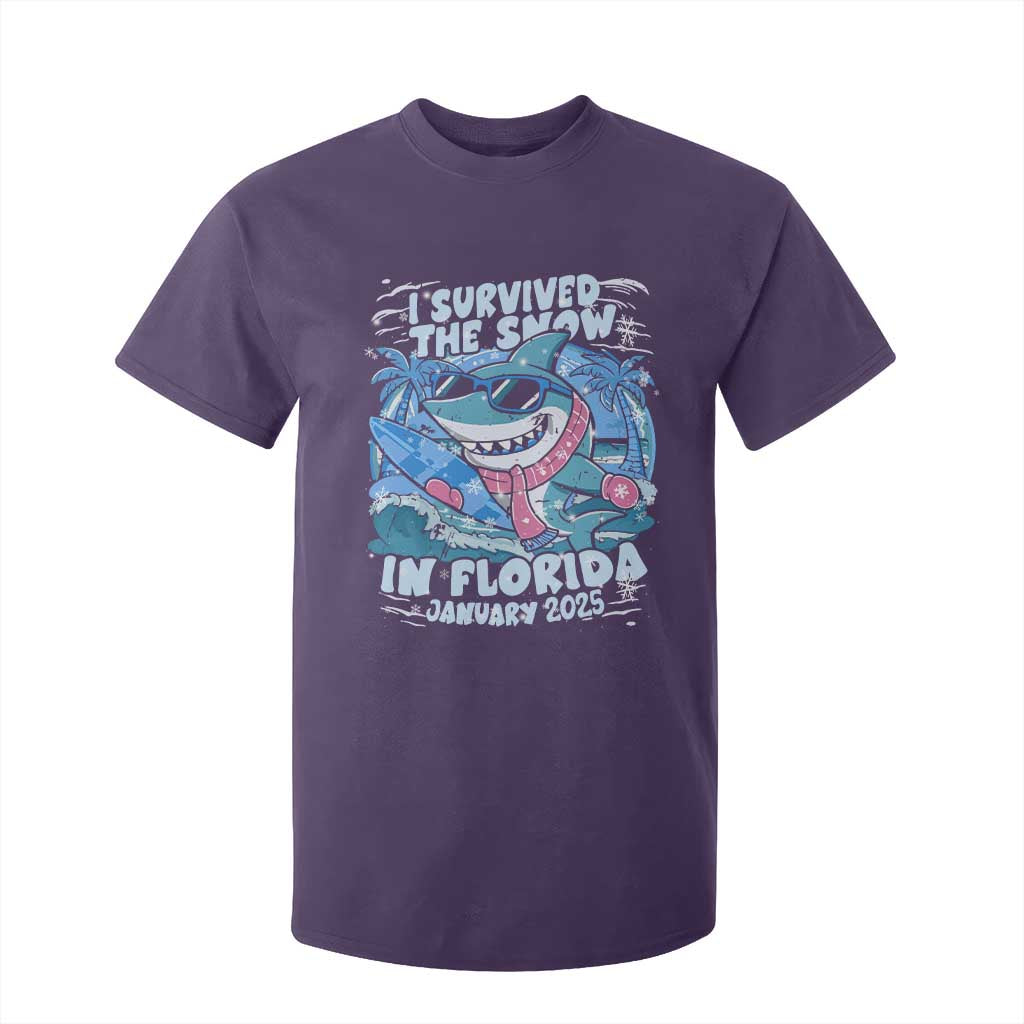 Funny I Survived The Snow In Florida 2025 T Shirt For Kid Shark TS11 Purple Print Your Wear