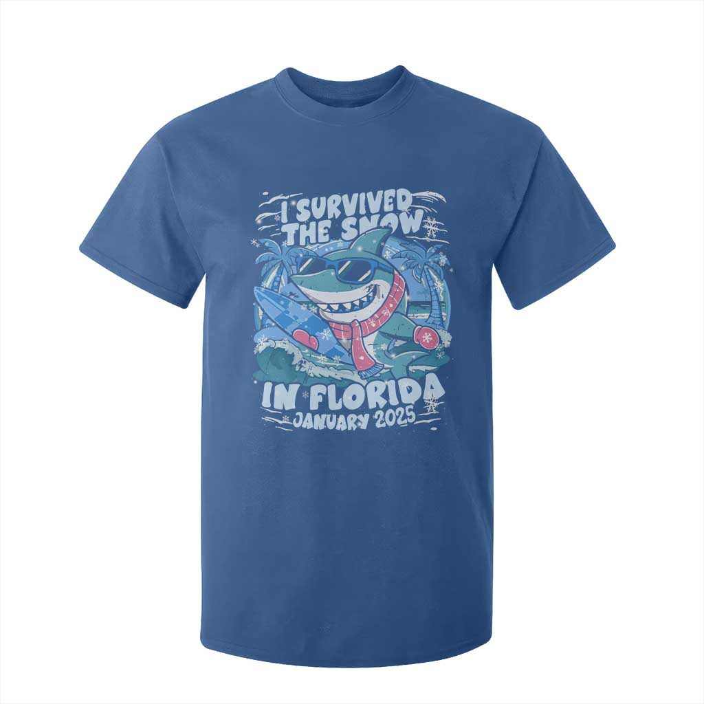 Funny I Survived The Snow In Florida 2025 T Shirt For Kid Shark TS11 Royal Blue Print Your Wear