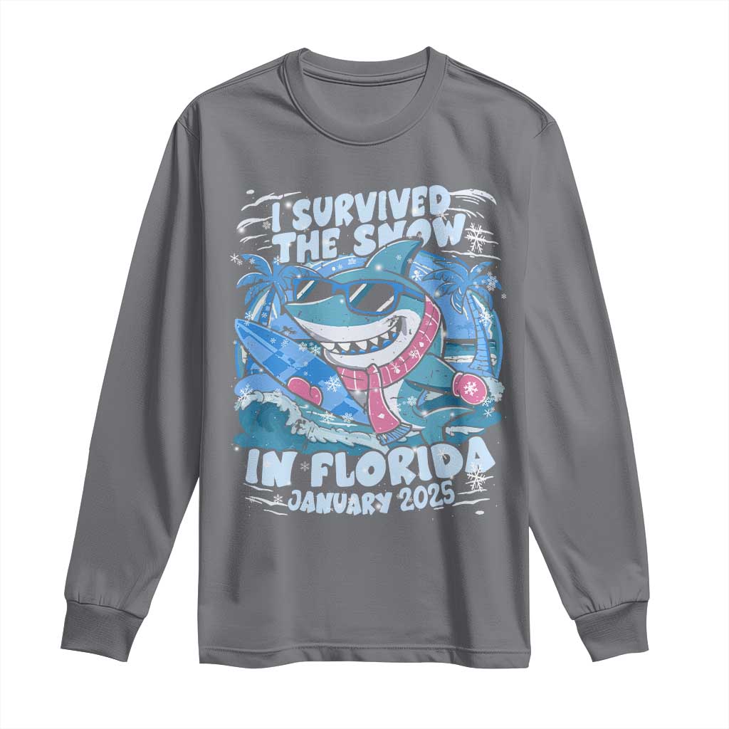 Funny I Survived The Snow In Florida 2025 Long Sleeve Shirt Shark TS11 Charcoal Print Your Wear