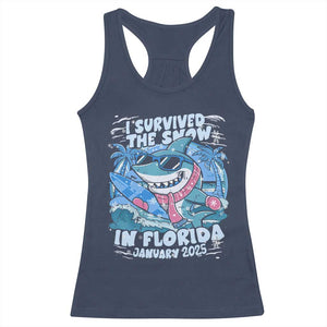 Funny I Survived The Snow In Florida 2025 Racerback Tank Top Shark TS11 Navy Print Your Wear