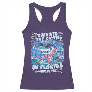 Funny I Survived The Snow In Florida 2025 Racerback Tank Top Shark TS11 Purple Print Your Wear