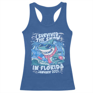 Funny I Survived The Snow In Florida 2025 Racerback Tank Top Shark TS11 Royal Blue Print Your Wear