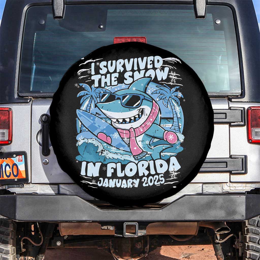 Funny I Survived The Snow In Florida 2025 Spare Tire Cover Shark TS11 No hole Black Print Your Wear