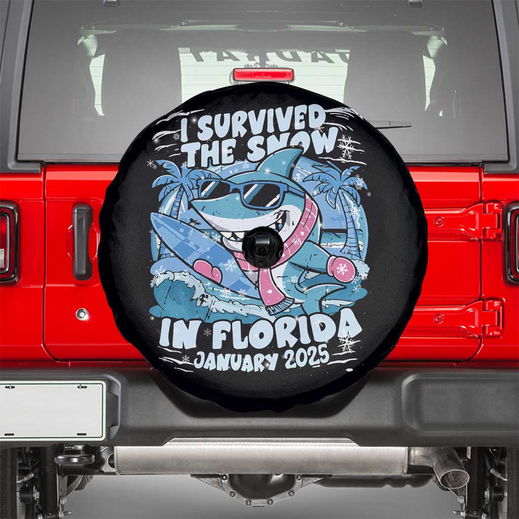 Funny I Survived The Snow In Florida 2025 Spare Tire Cover Shark TS11 Black Print Your Wear