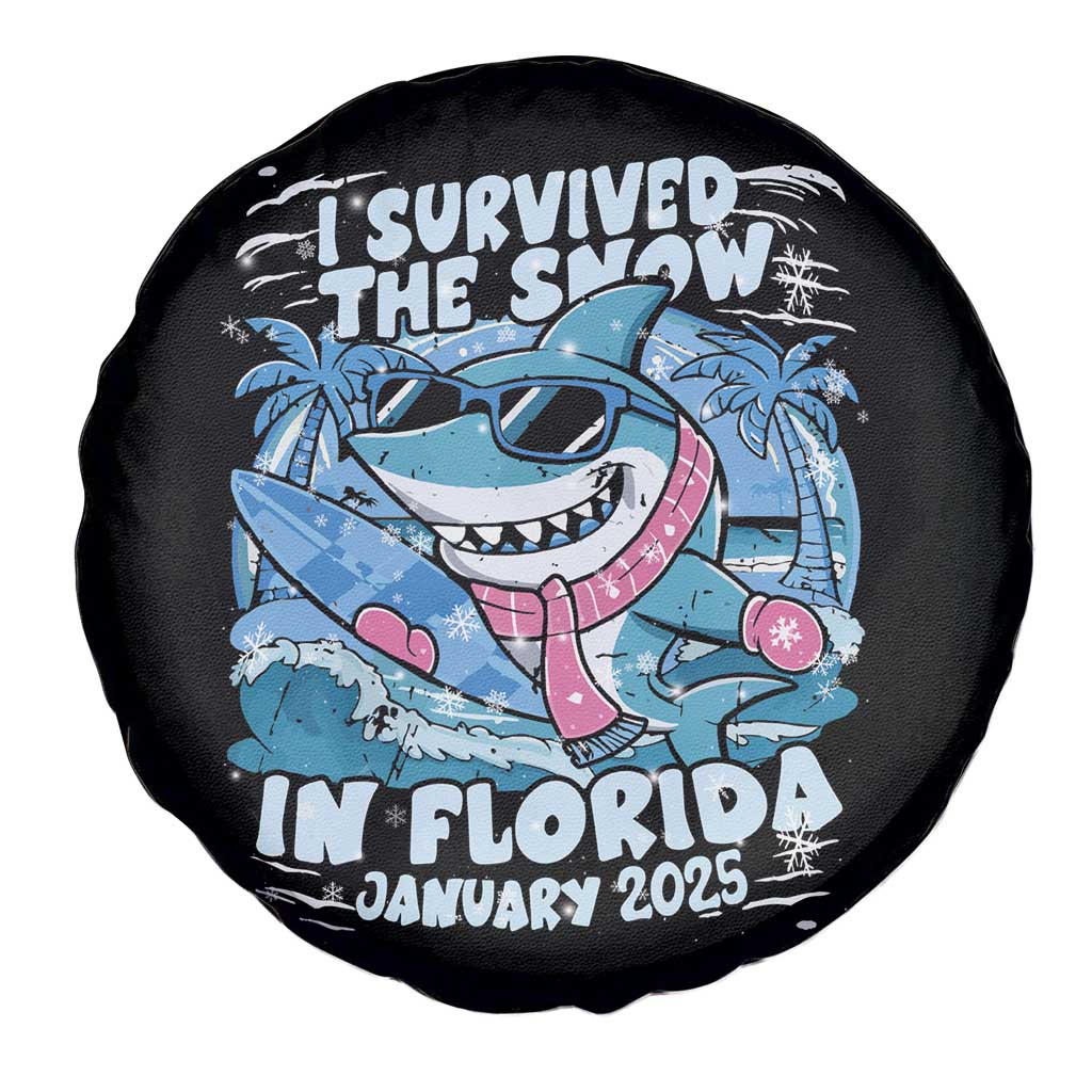 Funny I Survived The Snow In Florida 2025 Spare Tire Cover Shark TS11 Print Your Wear