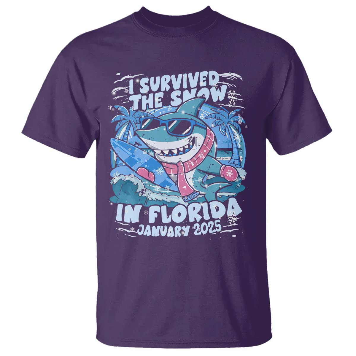 Funny I Survived The Snow In Florida 2025 T Shirt Shark TS11 Purple Print Your Wear