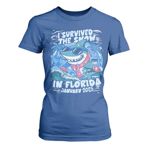 Funny I Survived The Snow In Florida 2025 T Shirt For Women Shark TS11 Royal Blue Print Your Wear