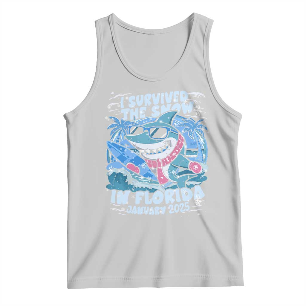 Funny I Survived The Snow In Florida 2025 Tank Top Shark TS11 Ash Print Your Wear