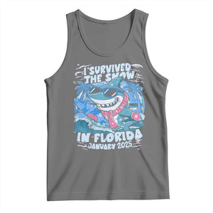 Funny I Survived The Snow In Florida 2025 Tank Top Shark TS11 Black Heather Print Your Wear