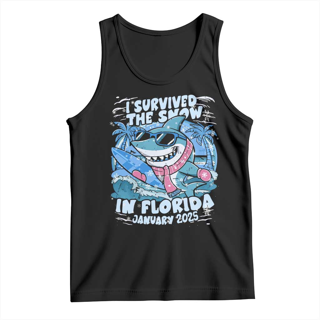 Funny I Survived The Snow In Florida 2025 Tank Top Shark TS11 Black Print Your Wear