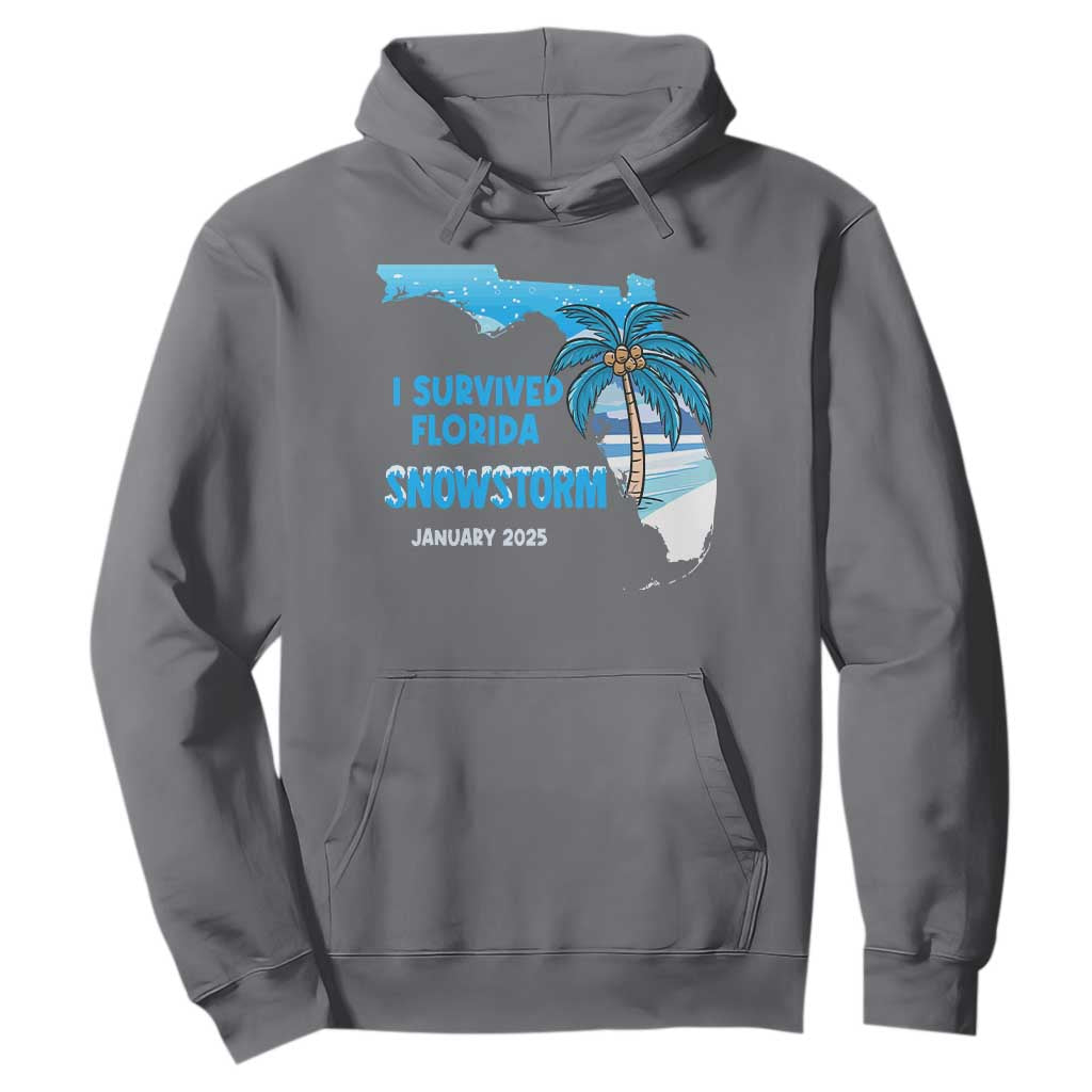 Funny I Survived Florida Snowstorm 2025 Hoodie Coconut Palm Tree TS11 Charcoal Print Your Wear