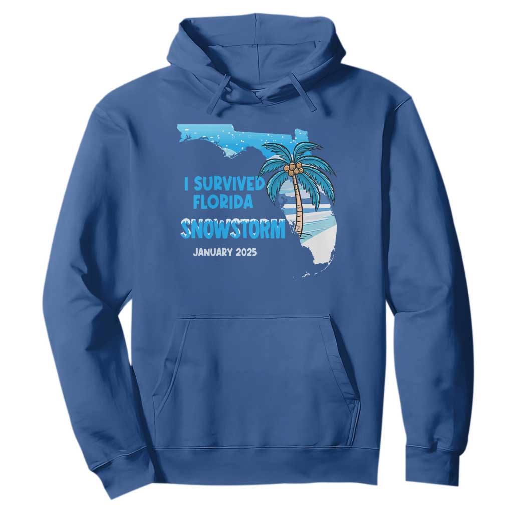 Funny I Survived Florida Snowstorm 2025 Hoodie Coconut Palm Tree TS11 Royal Blue Print Your Wear