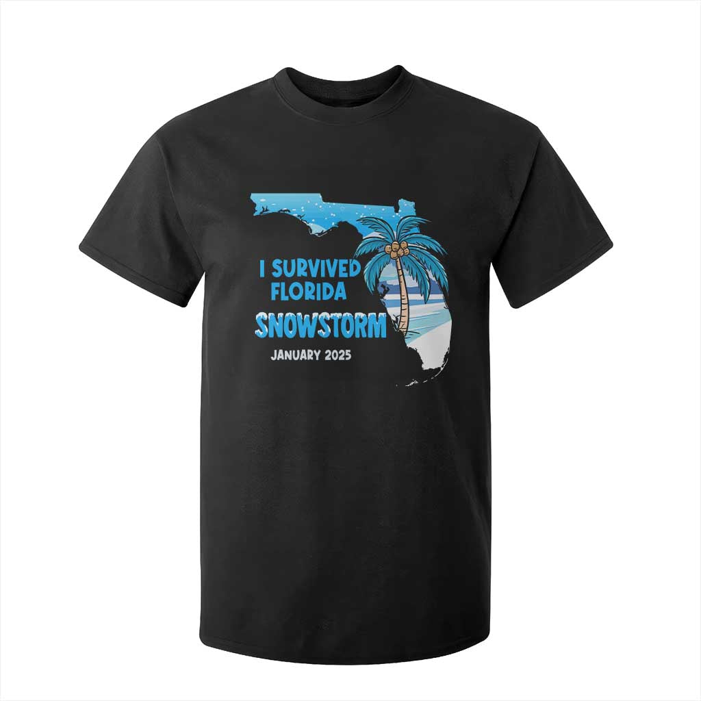 Funny I Survived Florida Snowstorm 2025 T Shirt For Kid Coconut Palm Tree TS11 Black Print Your Wear