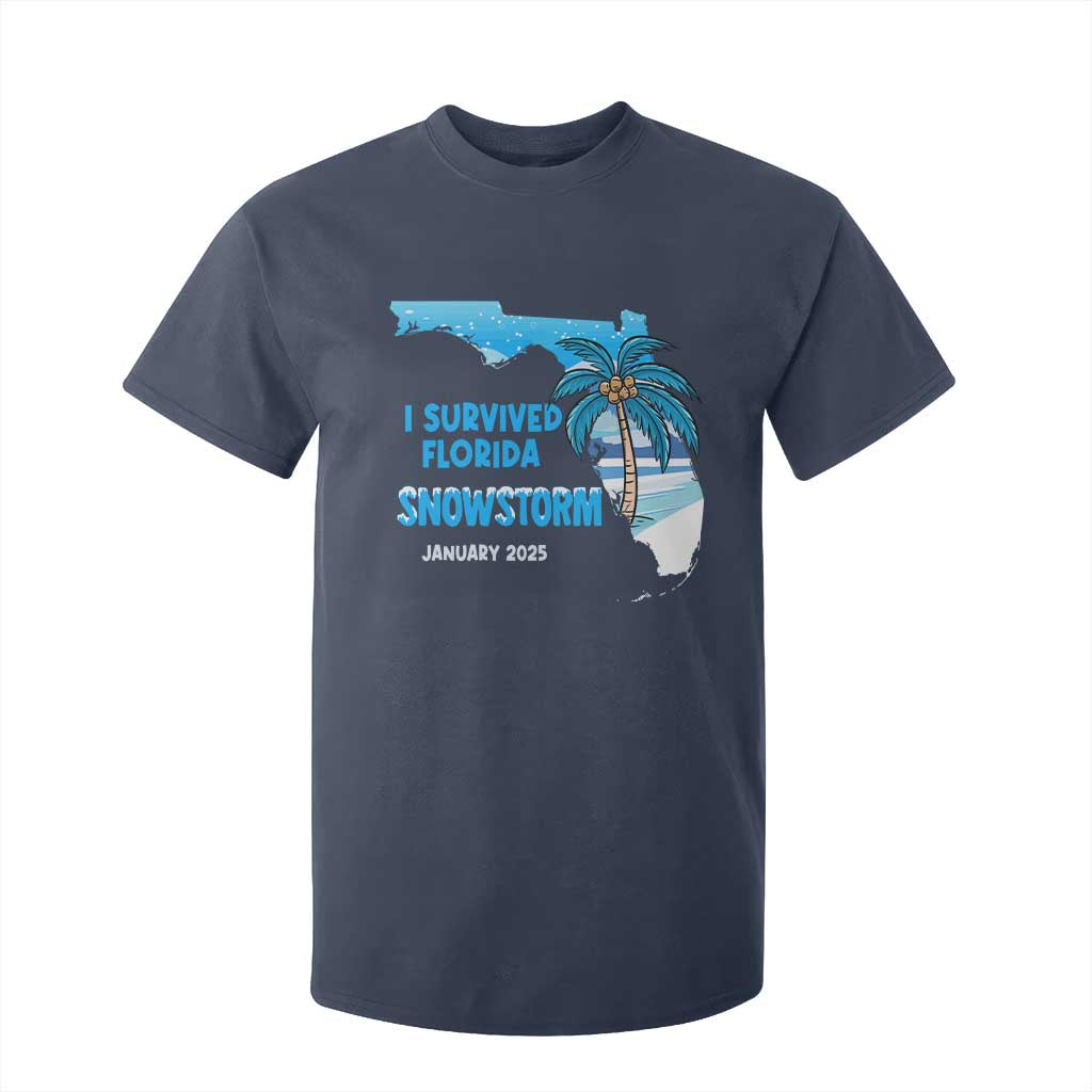 Funny I Survived Florida Snowstorm 2025 T Shirt For Kid Coconut Palm Tree TS11 Navy Print Your Wear