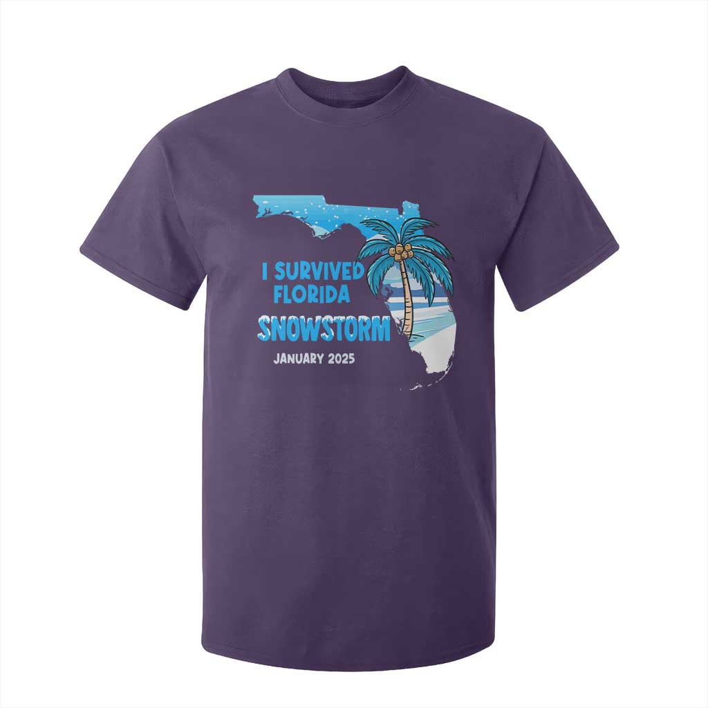 Funny I Survived Florida Snowstorm 2025 T Shirt For Kid Coconut Palm Tree TS11 Purple Print Your Wear