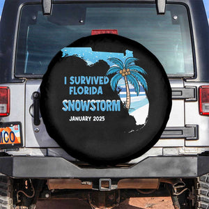 Funny I Survived Florida Snowstorm 2025 Spare Tire Cover Coconut Palm Tree TS11 No hole Black Print Your Wear