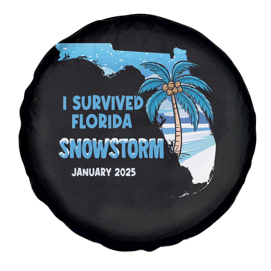 Funny I Survived Florida Snowstorm 2025 Spare Tire Cover Coconut Palm Tree TS11 Print Your Wear