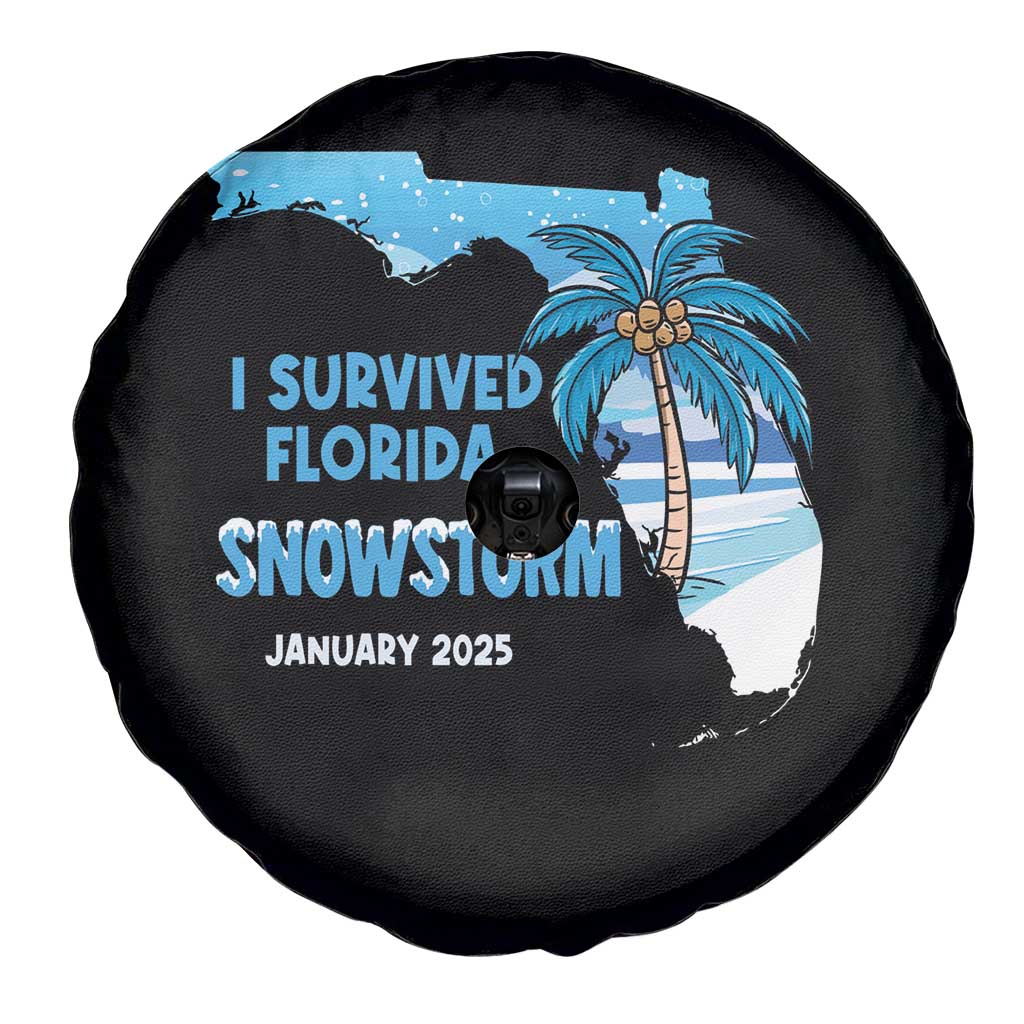 Funny I Survived Florida Snowstorm 2025 Spare Tire Cover Coconut Palm Tree TS11 Print Your Wear