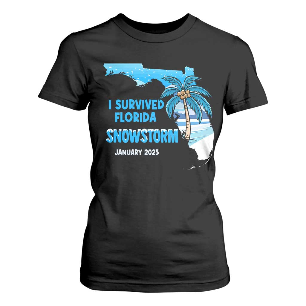 Funny I Survived Florida Snowstorm 2025 T Shirt For Women Coconut Palm Tree TS11 Black Print Your Wear